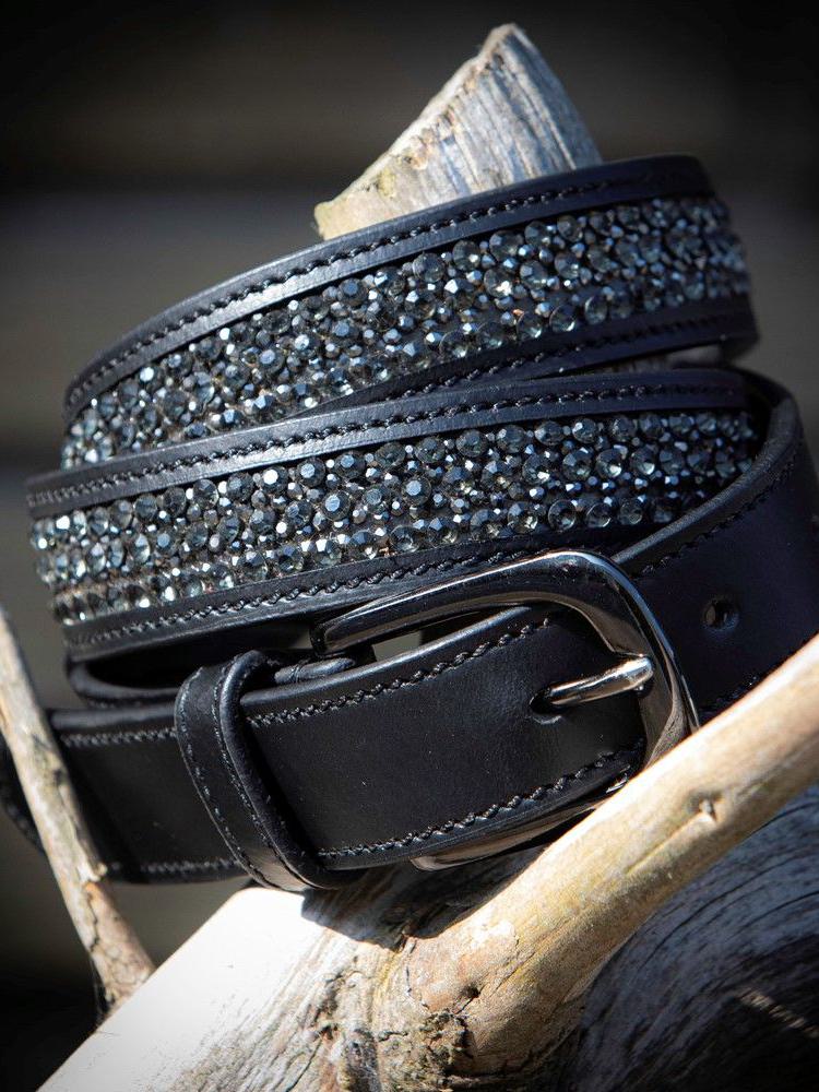 Ledergürtel Kristall Gunmetal